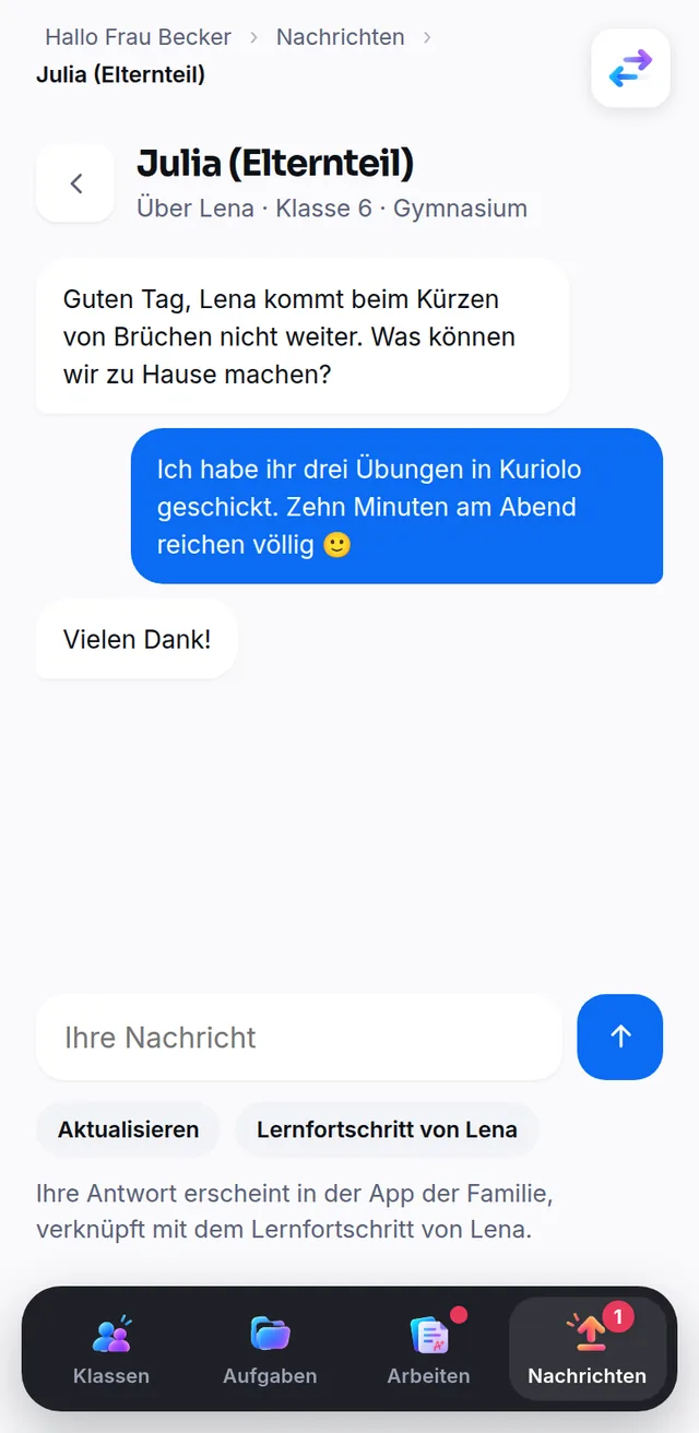 Auf dem Smartphone: Nachrichten mit Lenas Familie