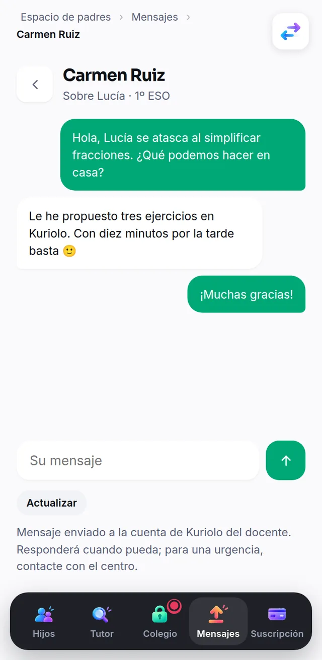 En el móvil: los mensajes con la profesora de Lucía