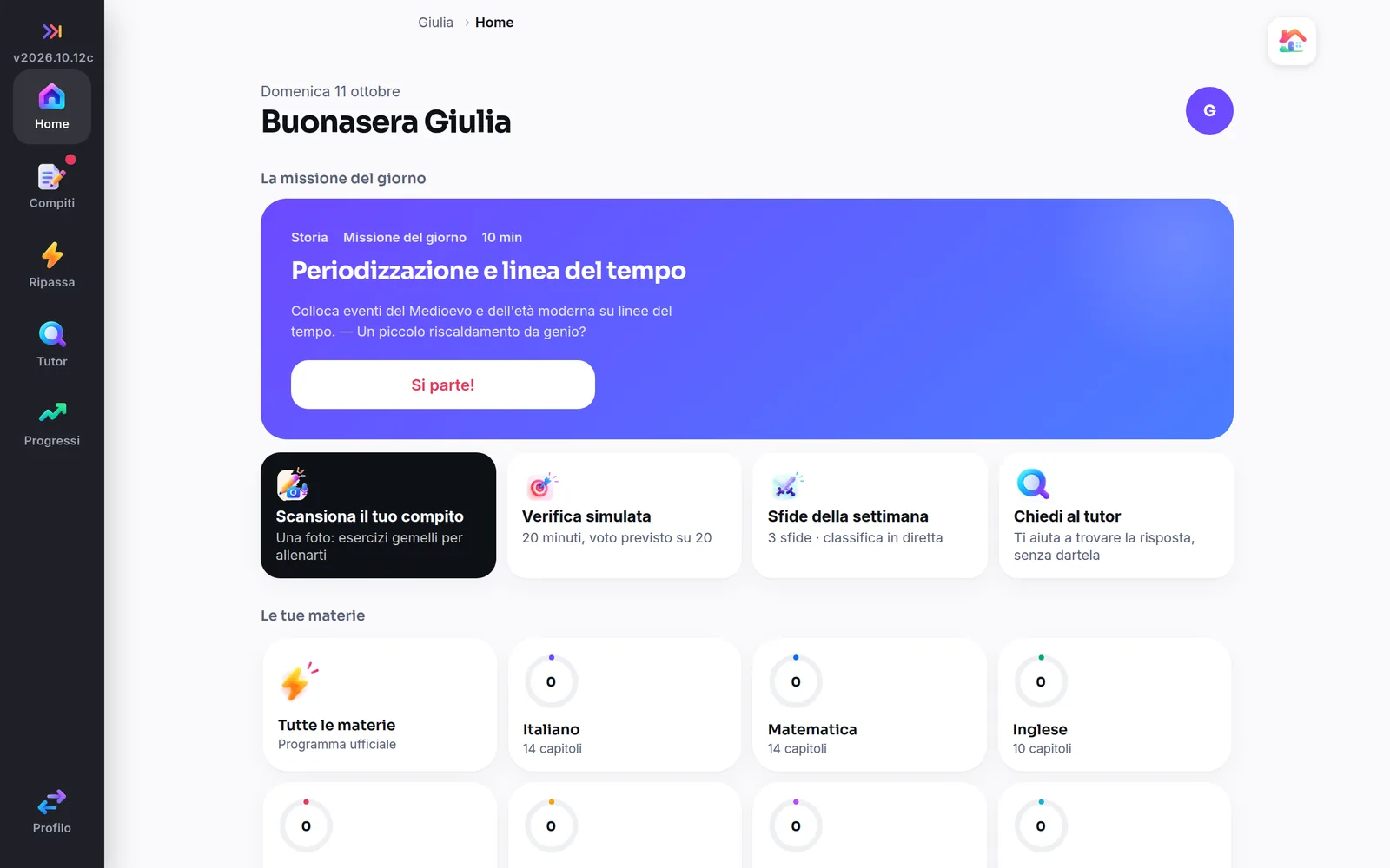 La tua home sul computer: la missione del giorno, le scorciatoie e le tue materie