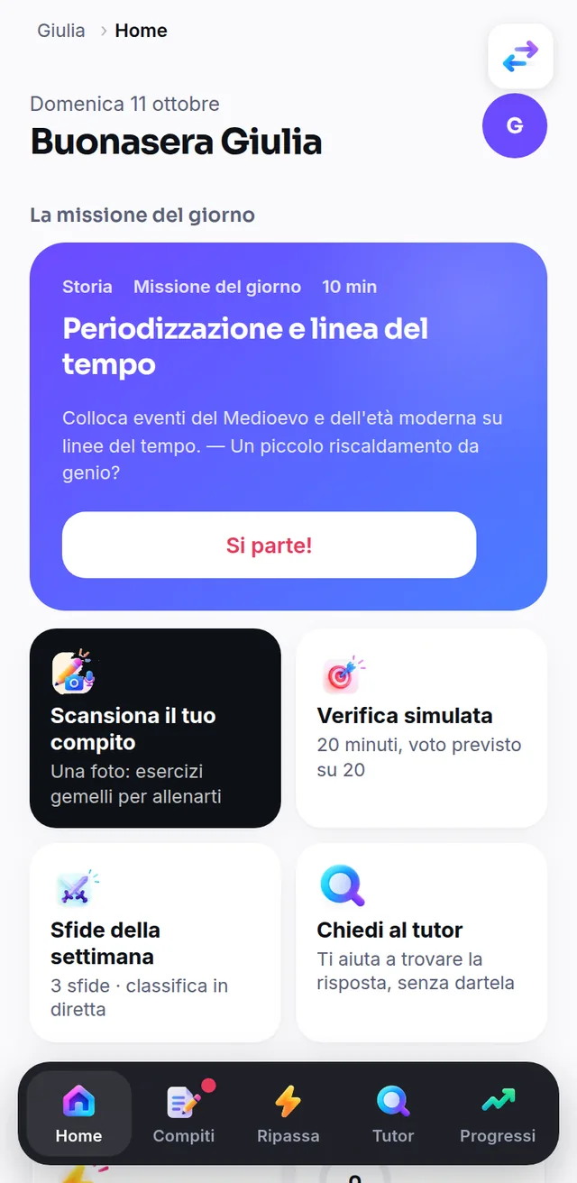 La tua home sullo smartphone: la missione del giorno e la foto dei compiti