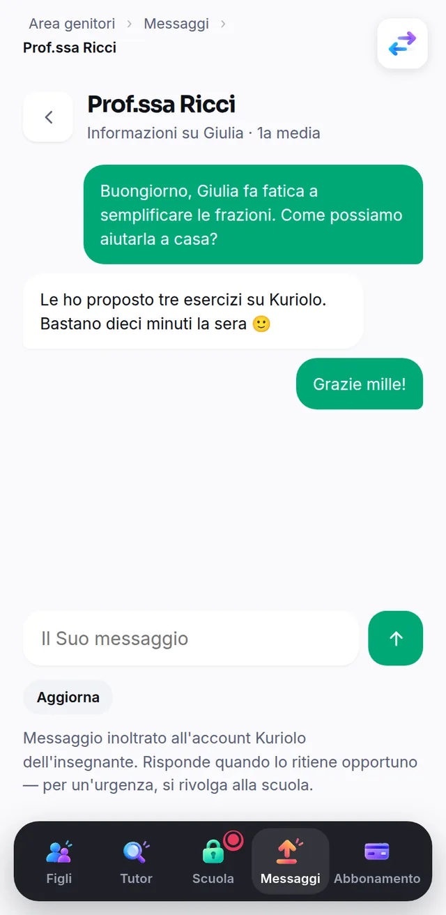 Sullo smartphone: i messaggi con la docente di Giulia